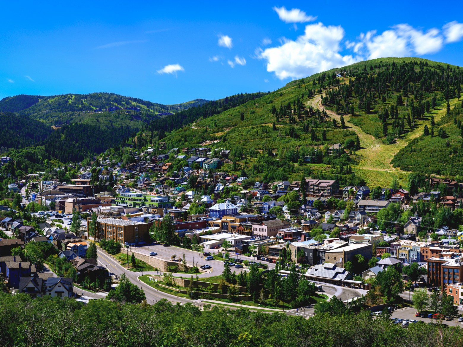 Park City Mountain Ski Resort and historic downtown summer landscape in Utah