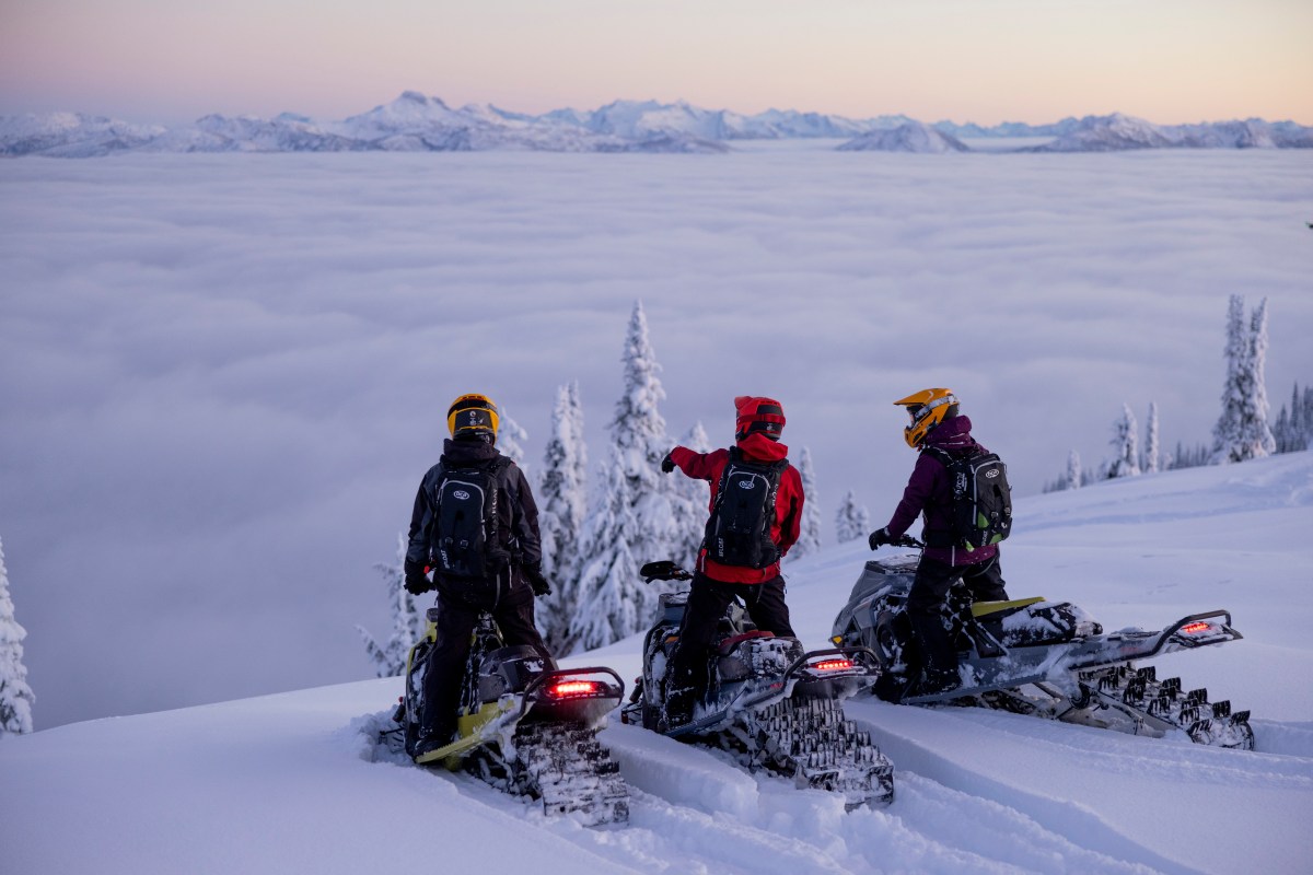 Family-friendly snowmobile tour with Snow Coach passenger sled in Utah.